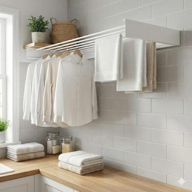 Imagem de Varal De Parede 80cm Mágico Retrátil 5 Varetas Apartamento - Alira Hom