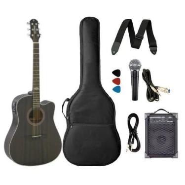 Imagem de Kit Violão Strinberg Sd200 TBS Folk Aço Elétrico + Caixa e Mic