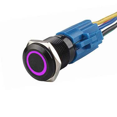 Imagem de ESUPPORT 19 mm 12V 5A Carro Luz de LED Olho de anjo Botão de pressão de metal Tomada de interruptor Trava Preto Capa