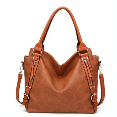 Imagem de Cicilin Bolsas femininas Hobo Bolsa de ombro impermeável de grande capacidade bolsa de couro PU, Marrom, One Size