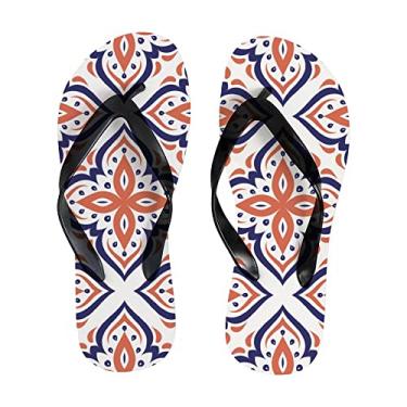 Imagem de Chinelo feminino azul laranja padrão fino sandálias de praia leves de verão para mulheres e homens chinelos de viagem, Multicor, 4-5 Narrow Women/3-4 Narrow Men