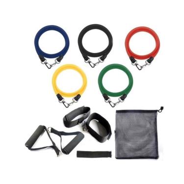 Imagem de Kit Elasticos 11 Peças Musculação Funcional Yoga Pilates