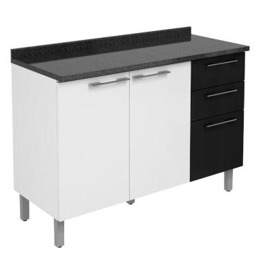 Imagem de Balcão 3 Portas com Tampo Blues Itatiaia IG3G2-120 Branco/Preto Laca