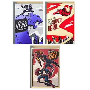 Imagem de Hallmark Pacote com 3 cartões do Dia dos Pais dos Vingadores (Homem de Ferro, Pantera Negra, Capitão América)