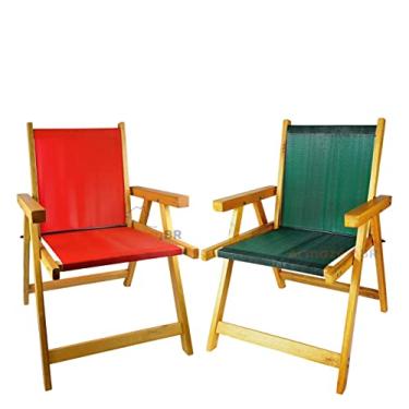 Imagem de Kit 2 Cadeira De Madeira Dobrável Para Lazer Jardim Praia Piscina Camping Vermelho E Verde - AMZ - Vermelho e Verde