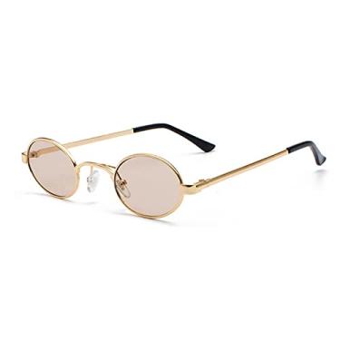 Imagem de Óculos de sol na moda Óculos de sol ovais de armação pequena clássica para homens Óculos de sol de metal punk feminino tons retrô óculos redondos Steampunk UV400, C5 ouro, marrom, como a imagem