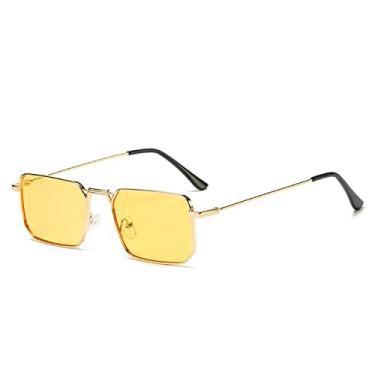 Imagem de Óculos de sol quadrados masculinos moda retangular metal luxo desginer óculos de sol feminino lunette de soleil femme uv400, ouro, amarelo, tamanho único