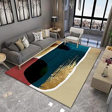 Imagem de jia cool Tapete contemporâneo Boho estilo retrô abstrato para sala de estar, tapetes antiderrapantes para áreas internas/externas, 80 x 160 cm, geometria-190