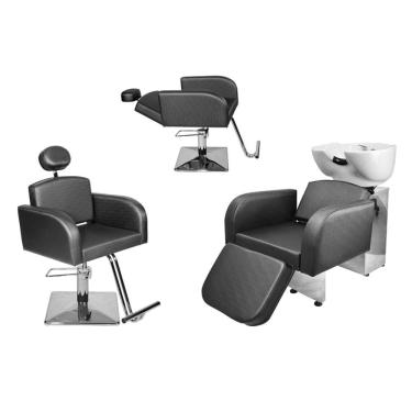Imagem de Kit Salão Destak 1 Fixa + 1 Recl Base Quadrada + Lavatório C/Ap Preto