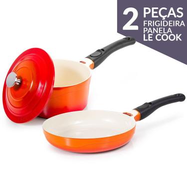 Imagem de Jogo Frigideira E Panela Cerâmica Laranjas Indução Le Cook