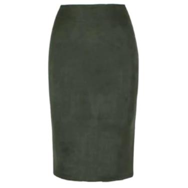Imagem de RuuTe Saia feminina de camurça Neophil Winter cinza rosa stretch trabalho, Verde militar, M