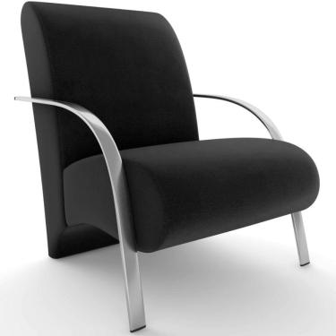 Imagem de Poltrona Decorativa Mamflex P101 Sevilha com braço de alumínio em tecido Preto Suede Liso Veludo