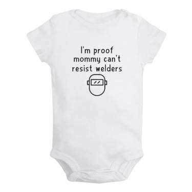 Imagem de iDzn Baby I'm proof mommy can't resist welders macaquinho divertido para recém-nascidos macacão infantil roupa gráfica, Branco, 6-12 Months