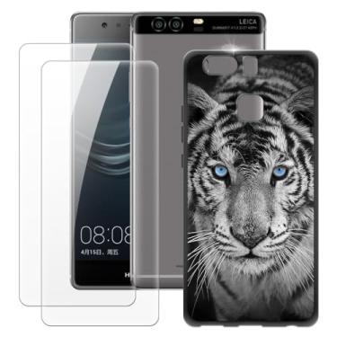 Imagem de MILEGOO Capa para Huawei P9 + 2 peças protetoras de tela de vidro temperado, capa ultrafina de silicone TPU macio à prova de choque para Huawei P9 (5,2 polegadas)
