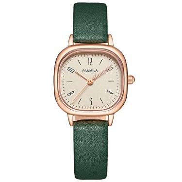 Imagem de RORIOS Relógio analógico de quartzo à prova d'água com pulseira de couro minimalista relógio de pulso de fácil leitura para mulheres e meninas, Verde, Relógio de quartzo