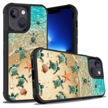 Imagem de ZXHSBROK Capa para iPhone 15, capa de proteção contra quedas de plástico rígido híbrido 3 em 1 resistente à prova de choque de silicone macio para iPhone 15 (2023) de 6,1 polegadas, tartarugas