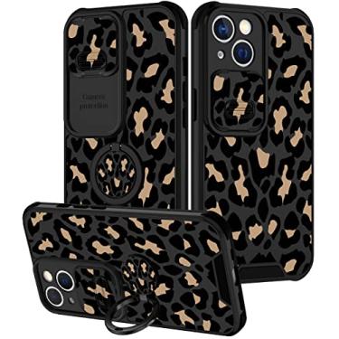 Imagem de Goocrux (2 em 1 para iPhone 13 Mini capa de telefone leopardo mulheres meninas estampa de onça design animal com capa de câmera deslizante + suporte de anel bonito padrão preto capas femininas para iPhone13 Mini 5,4 polegadas