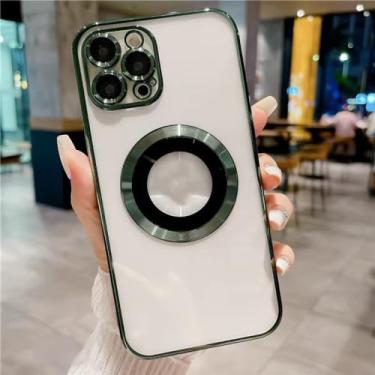 Imagem de Capas de telefone transparentes revestidas para iphone 15 14 pro max 13 12 11 vem com filme de lente capa protetora traseira, verde, para iphone 15 pro
