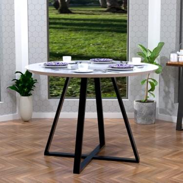 Imagem de Mesa Industrial Jantar Sala Cozinha Pés Ferro Laís 90 Cm Branco