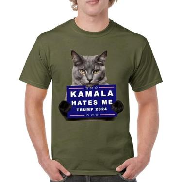 Imagem de Camiseta Kamala Hates Me Trump 2024 engraçada gato republicano animal de estimação anti Harris voto vermelho MAGA Kitten 47 Fight camiseta masculina, Verde militar, XGG