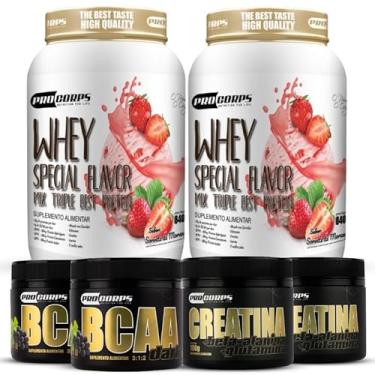 Imagem de Combo 2 Whey Protein 3w+ 2 Bcaa Em Pó 150g + 2 Creatina 100g (840g, Sorvete de Morango)