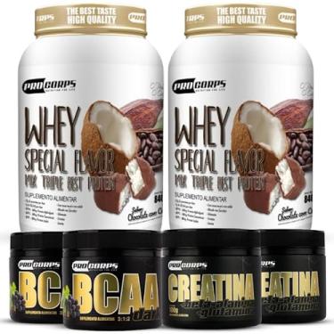 Imagem de Combo 2 Whey Protein 3w+ 2 Bcaa Em Pó 150g + 2 Creatina 100g (840g, Chocolate com Coco)
