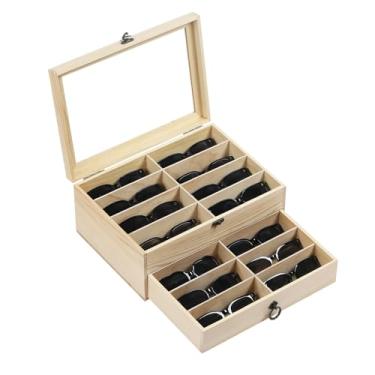 Imagem de AUTOARK Porta-óculos de sol e armazenamento de óculos de sol de madeira de pinho, organizador de caixa com trava de gaveta, cores DIY, AW-187
