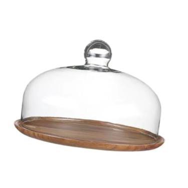 Imagem de Bothyi Suporte de bolo de madeira com cúpula, prato decorativo para bolo, bandeja para exibição de frutas e, bolo de aniversário com queijo, Tampa de 26 Cm