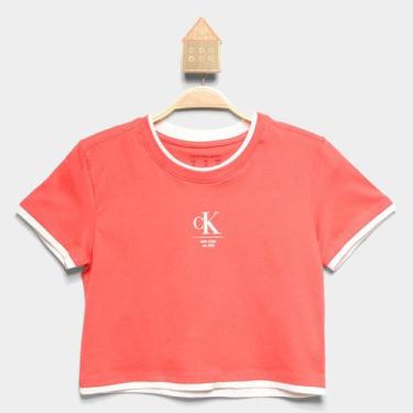 Imagem de Camiseta Infantil Calvin Klein Cropped Menina, Vermelho, Branco, 12A