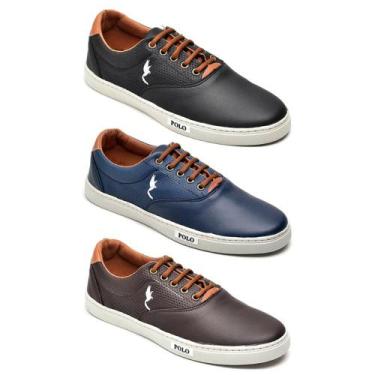 Imagem de Kit 3 Sapatênis Masculino Polo Blu Conforto Leve Dia a Dia, Preto, Azu