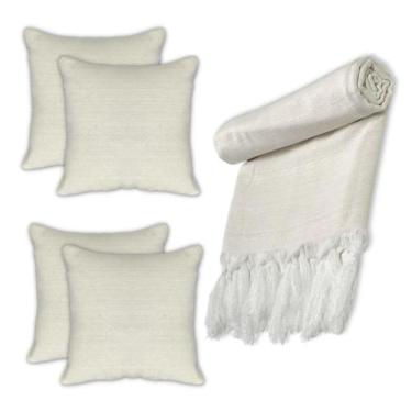 Imagem de Kit Manta Xale para Sofá e Cama Lisa com 4 Capas para almofada - MILLE