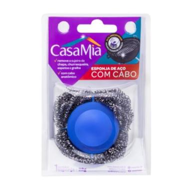 Imagem de Esponja De Aço Com Cabo Limpa Churrasqueira, Grelha Casamia, Prata