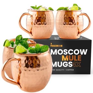Imagem de Moscow-Mix Canecas Moscow Mule - Conjunto de 4 - Canecas de Cobre 100% Puro Grande 473 g - Seguro para Alimentos - Conjunto de 4 Copos de Mula Moscou Premium Premium - Copos de Cobre Sólido Presente