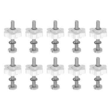 Imagem de HARFINGTON Kit de 10 parafusos T M5 x parafusos roscados de 40 mm M5 x 25 mm de aperto de porca manual sextavada com arruela para gabaritos e luminárias de marcenaria, branco