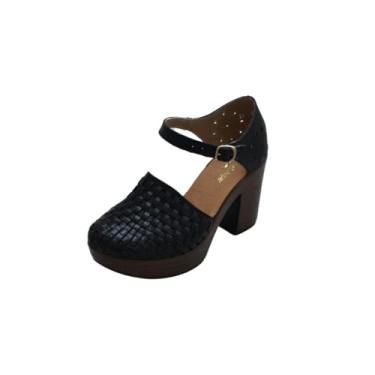 Imagem de Macarena Collection Sandália feminina casual plataforma plataforma Huarache couro colorido estilo mexicano 4237, Preto, 37