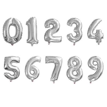Imagem de AnnoDeel 10 balões de prata com número de 40,64 cm, 0 ~ 9 balões prateados para decoração de festa de casamento de aniversário, número balões