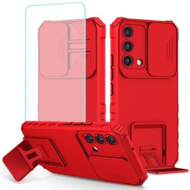 Imagem de Tothedu Capa para Oppo A74 4G, Capa para Oppo F19/Reno 6 Lite CHP2219 com protetor de tela de vidro temperado e capa de câmera deslizante, capa protetora fina com suporte resistente para Oppo A74 4G