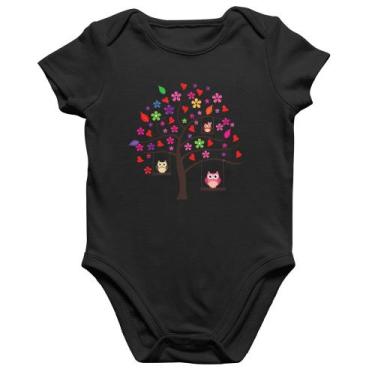 Imagem de Body Bebê Algodão Árvore Corujas - Foca na Moda, Preto, G