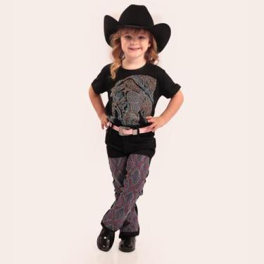 Imagem de Calça Jeans Preta Infantil Feminino Brilhos Coloridos Moda Country Tex
