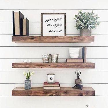 Imagem de Kit 3 Prateleiras Painel Pinus Suporte 35 X 9 - PersonalizaSjn, IMBUIA