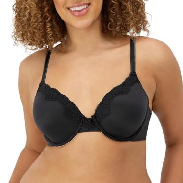 Imagem de Maidenform Sutiã de renda Comfort Devotion, sutiã de cobertura total suave para conforto diário, sutiã de renda confortável, Preto com forro bege, 34B