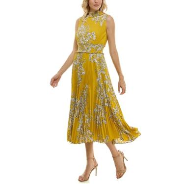 Imagem de Nanette Nanette Lepore Vestido longo feminino plissado com gola alta, Cipreste dourado, 36
