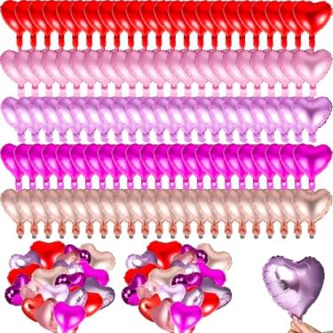Imagem de 150 Pcs Valentine's Day Heart Balloons 10 Inch Heart Foil Mylar Balloons Bulk Mini Pink Heart Shape Balloons Decoration for Wedding Birthday Engagement Valentine's Day Mother's Day Party (Multicolor)