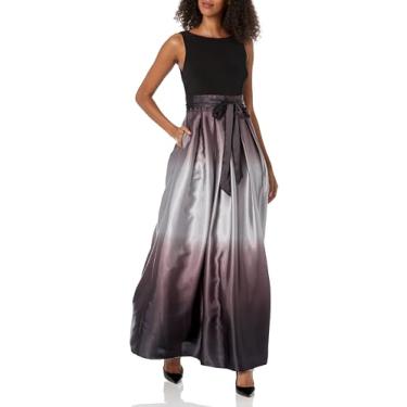 Imagem de S.L. Fashions Vestido feminino longo de cetim para mãe da noiva com bolsos, vestido de festa formal (tamanhos pequenos e regulares), Preto, prata, 38