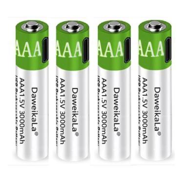 Imagem de Kit 4 Pilhas Aaa 1,5v 3000mah Usb Recarregável Com Cabo - Daweikala