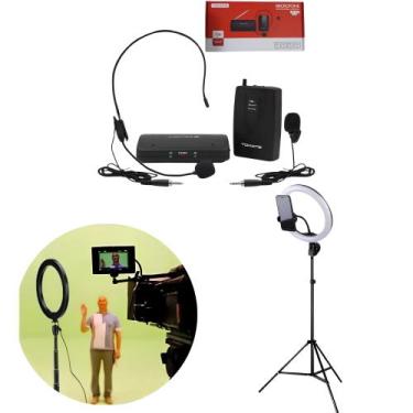 Imagem de Kit Som e Iluminação - Microfone Profissional Lapela + Ring Light Port