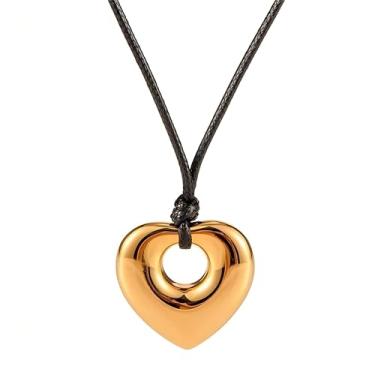 Imagem de WARIDAR Cordão preto banhado a ouro 18 K com coração vazado | Colar delicado hipoalergênico ajustável vibrante | Colar emo com pingente de design engenhoso para mulheres