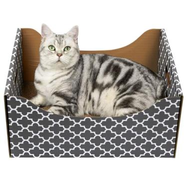 Imagem de [Ultragrande] Caixa arranhadora de papelão para gatos, cama resistente para arranhar gatos com almofada dupla face, resistente e recarregável, ideal para arranhar e dormir, casa premium para gatos em