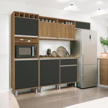 Imagem de Cozinha Smart Torre Armário Geladeira Balcão Freijó e Grafite - VitaMo
