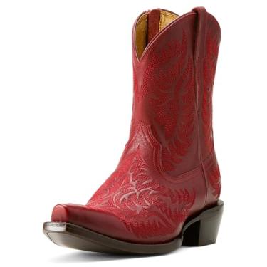 Imagem de Ariat Botas femininas Cate bordadas bico curto com zíper salto baixo 2,5-5 cm - Branca, Alerta vermelho, 40